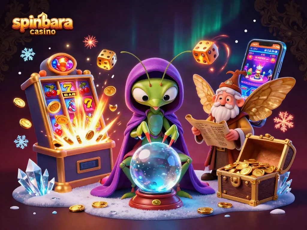 Experience excitement at spinbara casino with animated characters and dynamic slot symbols in action.