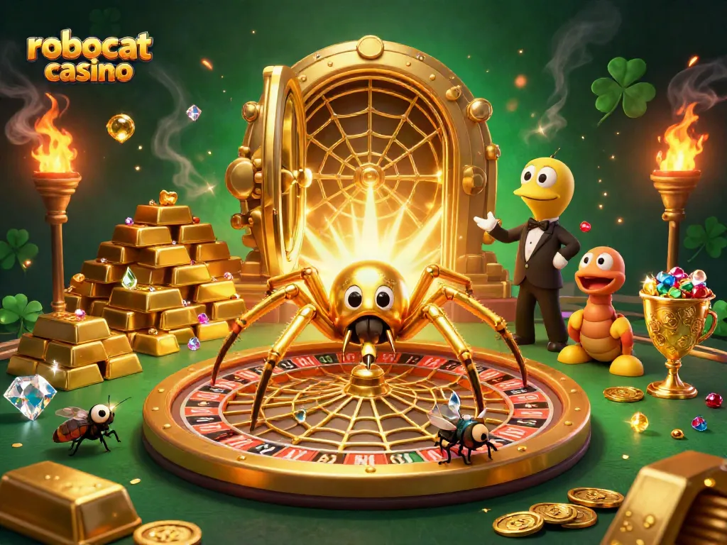 Bets placed at robocat casino, by a spider croupier. Join a vibrant gambling experience.