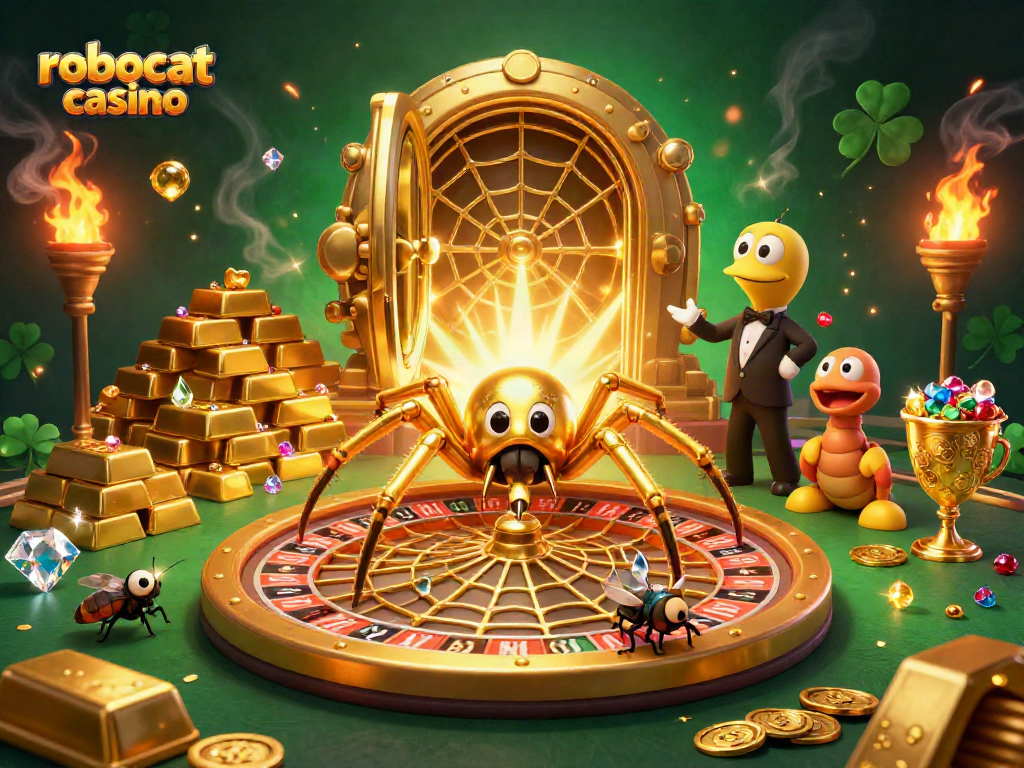 Bets placed at robocat casino, by a spider croupier. Join a vibrant gambling experience.