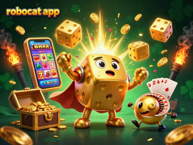 Join the excitement of the robocat app with vibrant casino illustrations showcasing thrilling games and dynamic features.