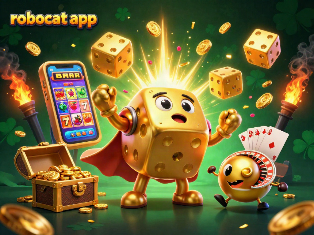 Join the excitement of the robocat app with vibrant casino illustrations showcasing thrilling games and dynamic features.